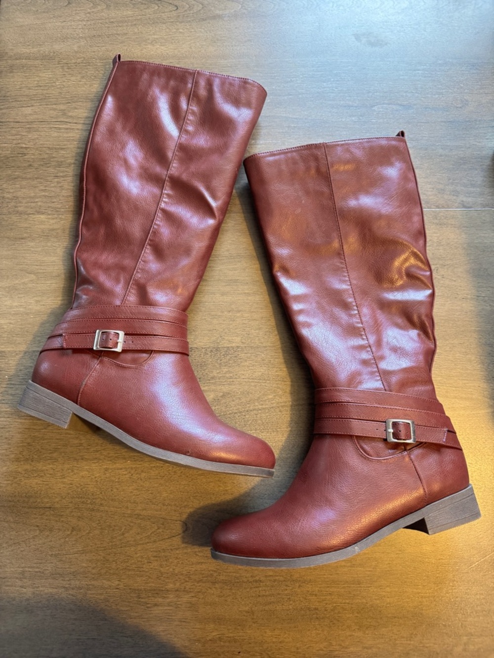 Women's Tall Buckle Strap Boots - Burgundy